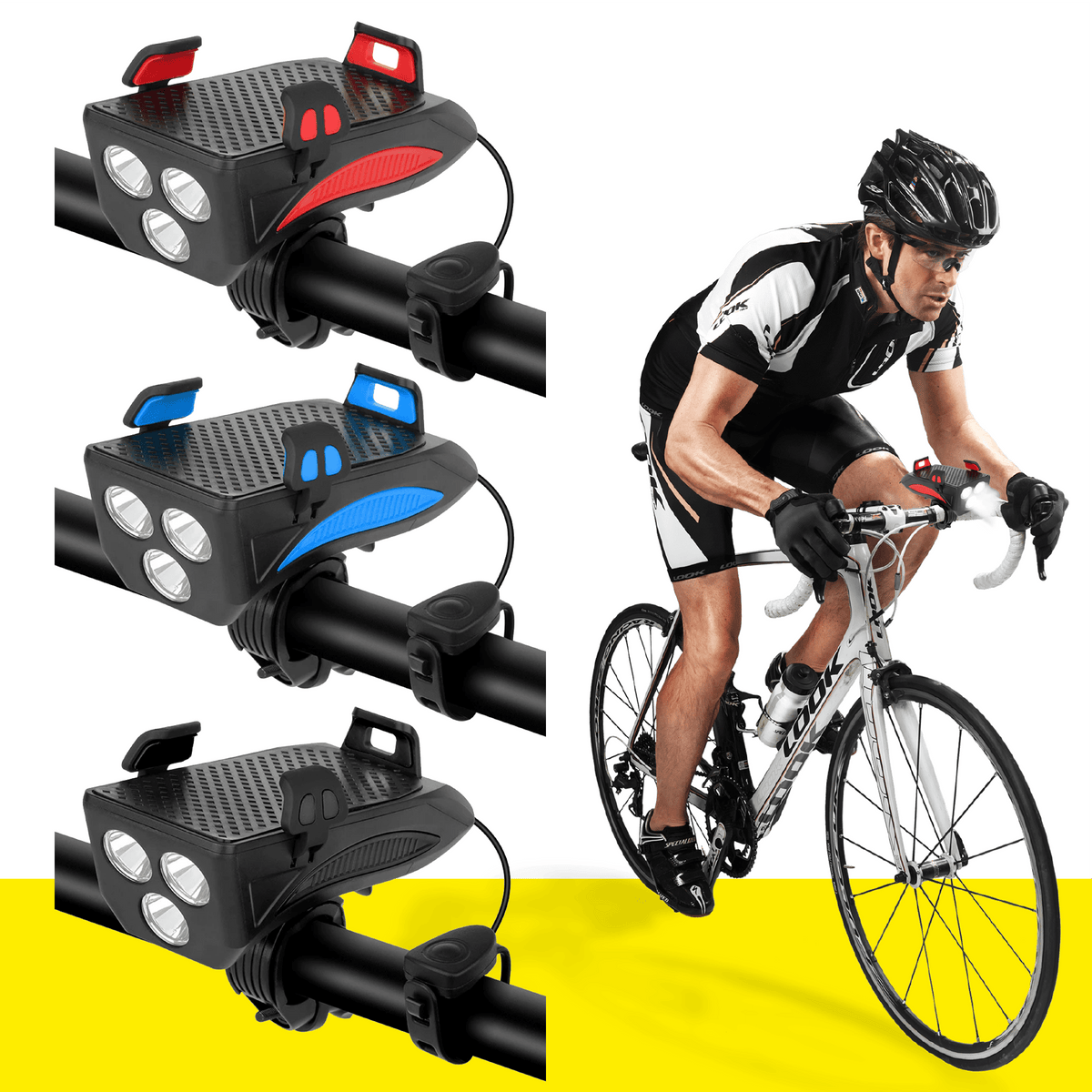 BiciOn 🚴‍♂️✨ Linterna de Bicicleta 4 en 1: Ilumina, Alerta, Sostén y Carga en Cada Viaje! 📢📱🔋 - [PROMOCIÓN DISPONIBLE SOLO HOY]