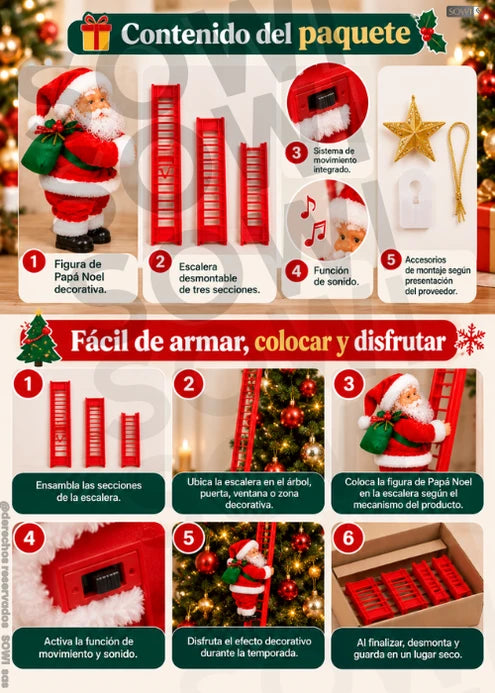 Papá Noel Trepador con Escalera, Movimiento y Sonido - Imagen 8