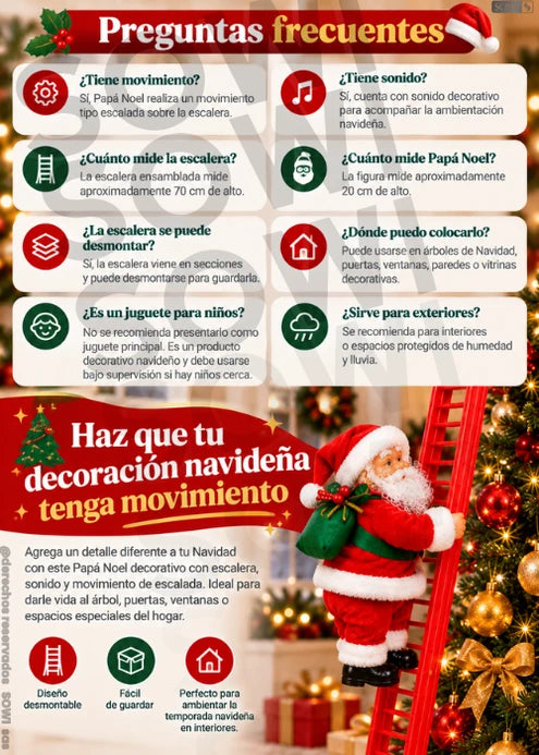 Papá Noel Trepador con Escalera, Movimiento y Sonido - Imagen 9